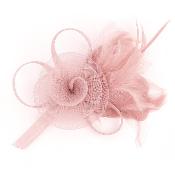9433 Fascinators Hat For Women Pink Tulle Tea Party Headband With Feather